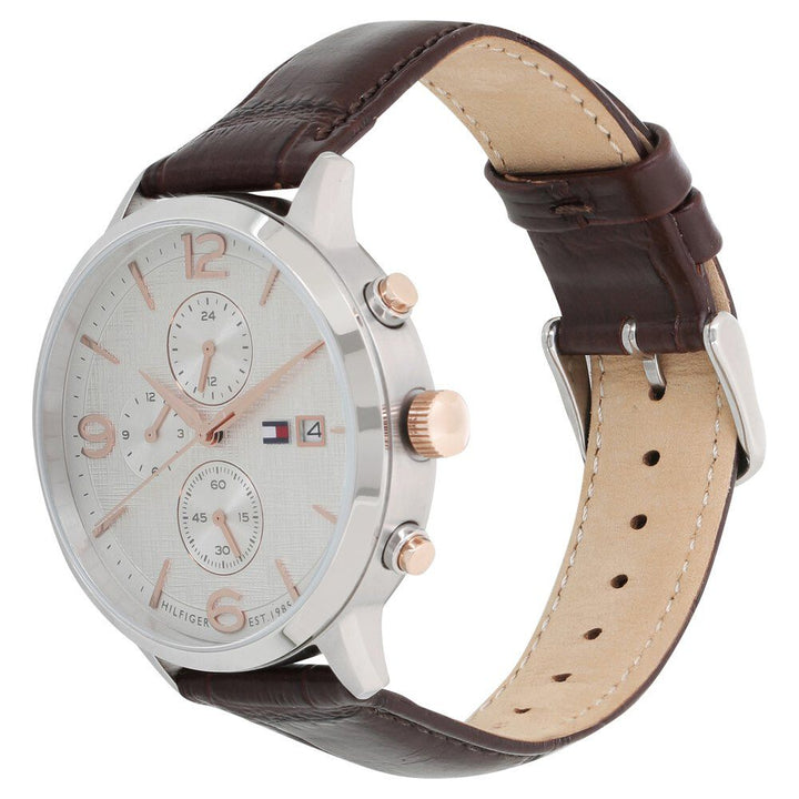 Tommy Hilfiger Quartz Multifunction Silver Dial Leather Strap Watch for Men-NTH1710360