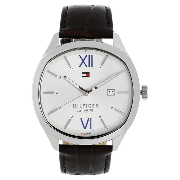 Tommy Hilfiger Quartz Analog with Day and Date White Dial Leather Strap Watch for Men-NCTH1710364