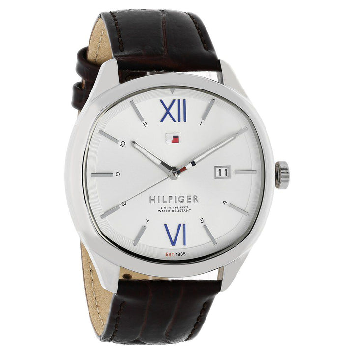 Tommy Hilfiger Quartz Analog with Day and Date White Dial Leather Strap Watch for Men-NCTH1710364