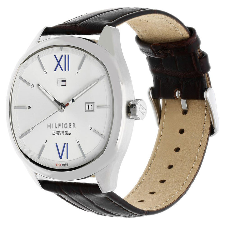 Tommy Hilfiger Quartz Analog with Day and Date White Dial Leather Strap Watch for Men-NCTH1710364
