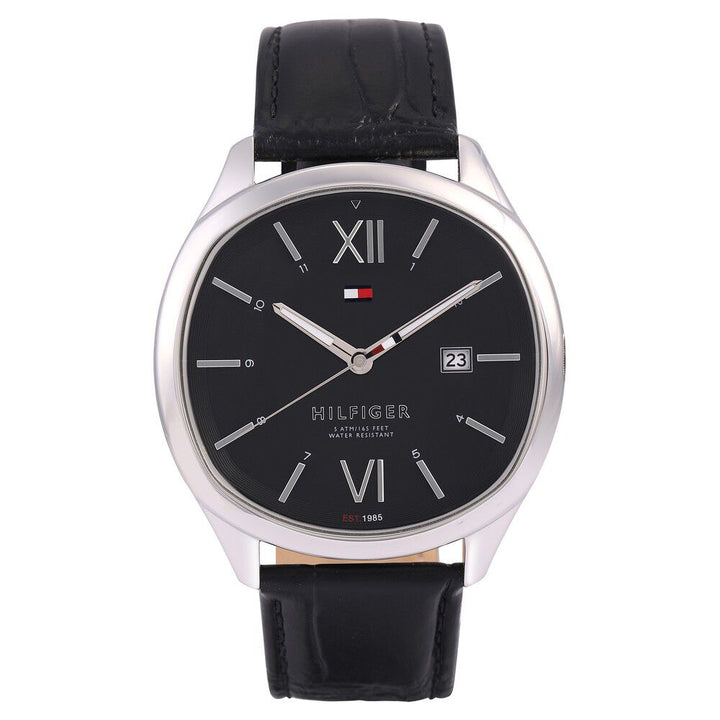 Tommy Hilfiger Quartz Analog with Day and Date Black Dial Leather Strap Watch for Men-NCTH1710365