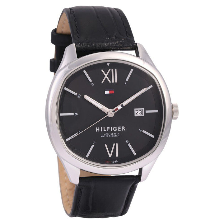 Tommy Hilfiger Quartz Analog with Day and Date Black Dial Leather Strap Watch for Men-NCTH1710365