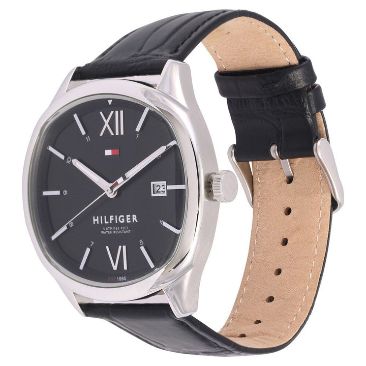 Tommy Hilfiger Quartz Analog with Day and Date Black Dial Leather Strap Watch for Men-NCTH1710365