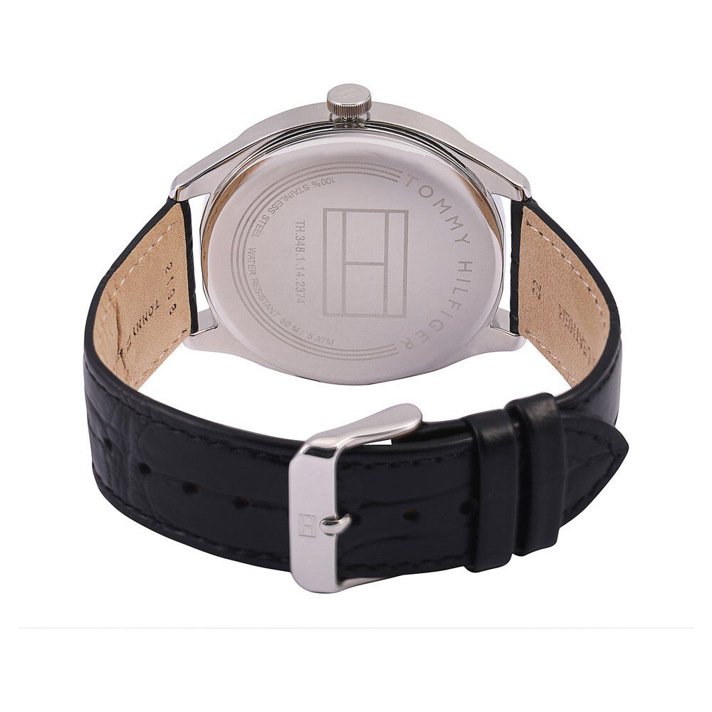Tommy Hilfiger Quartz Analog with Day and Date Black Dial Leather Strap Watch for Men-NCTH1710365