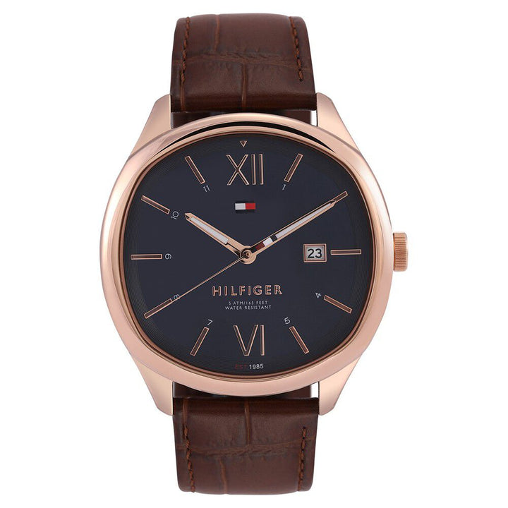 Tommy Hilfiger Quartz Analog with Date Blue Dial Leather Strap Watch for Men-TH1710366W