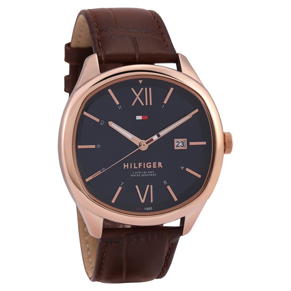 Tommy Hilfiger Quartz Analog with Date Blue Dial Leather Strap Watch for Men-TH1710366W