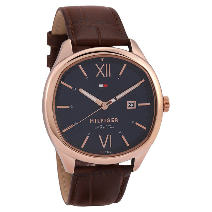 Tommy Hilfiger Quartz Analog with Date Blue Dial Leather Strap Watch for Men-TH1710366W