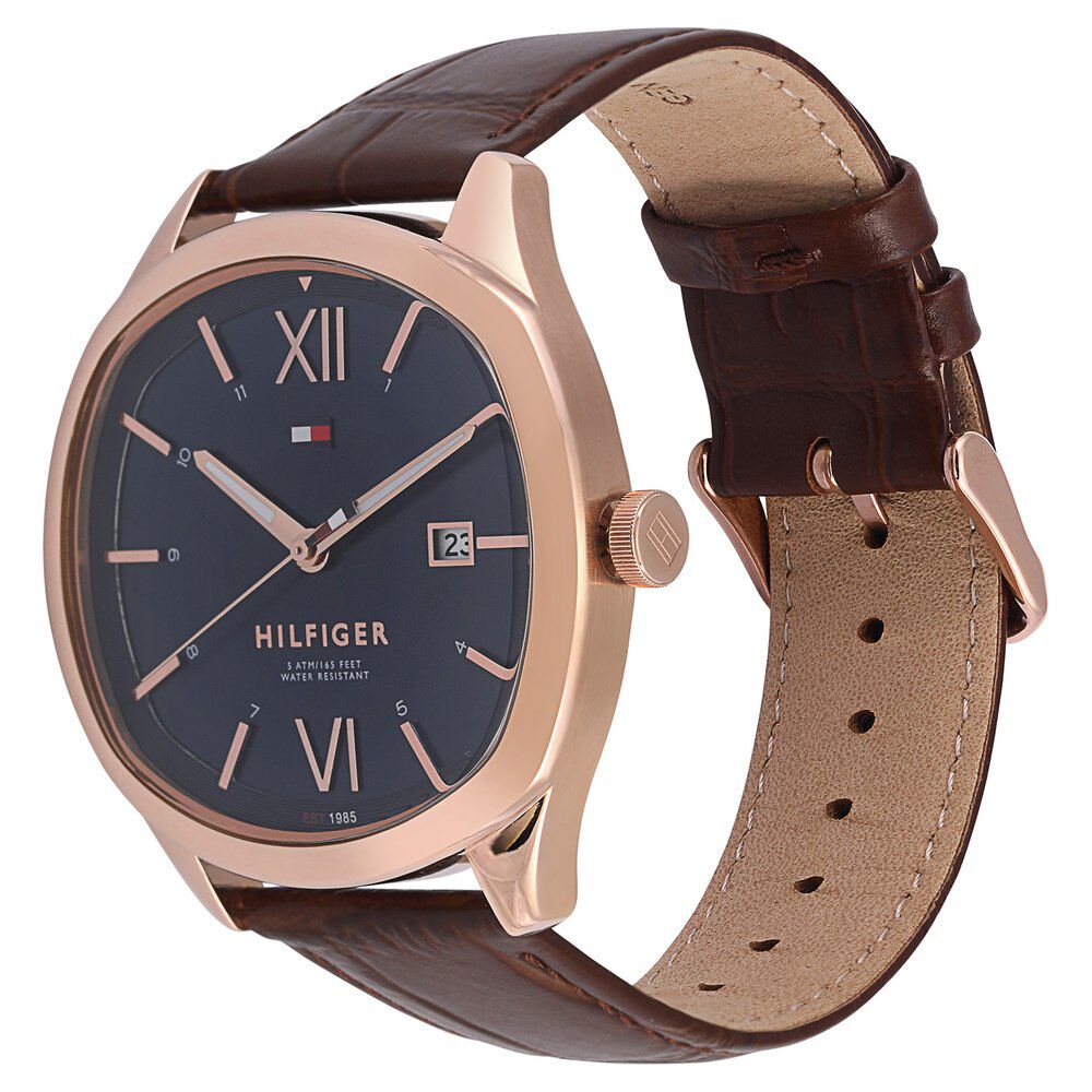 Tommy Hilfiger Quartz Analog with Date Blue Dial Leather Strap Watch for Men-TH1710366W