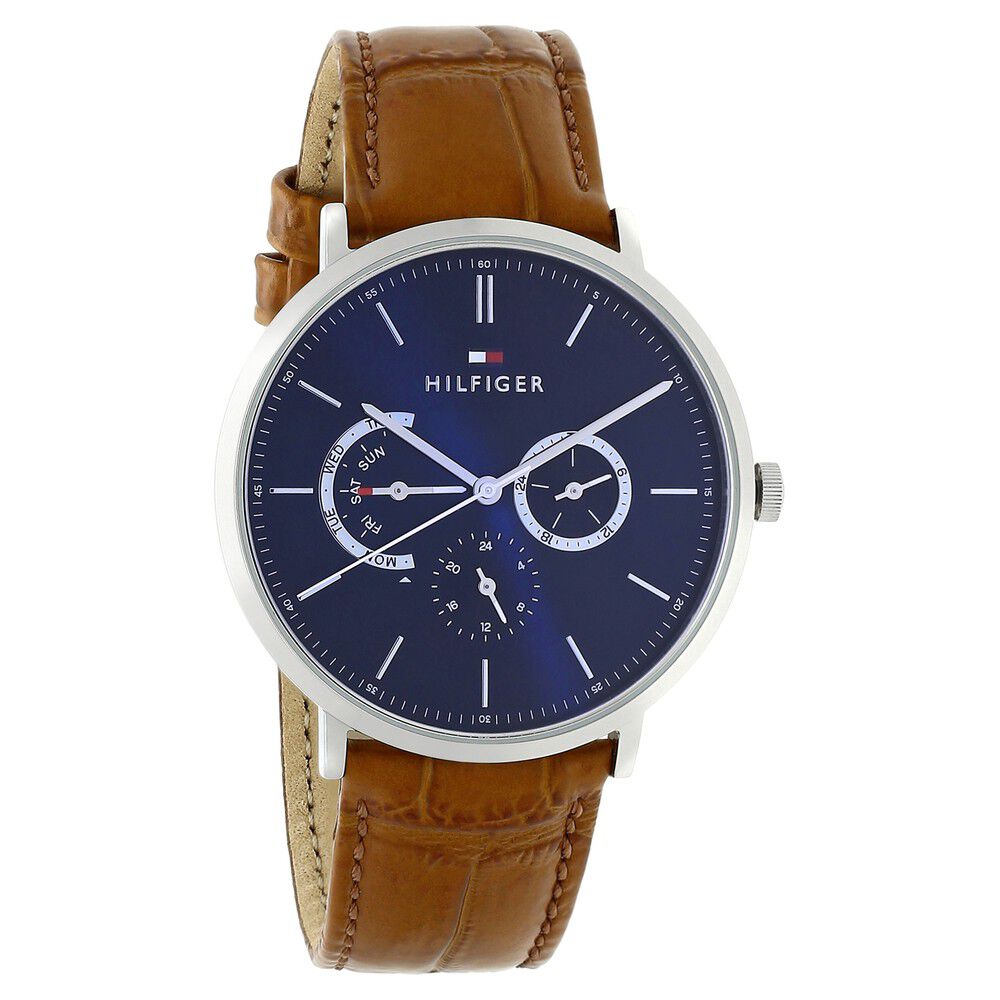Tommy Hilfiger Quartz Analog Blue Dial Leather Strap Watch for Men-NCTH1710375W