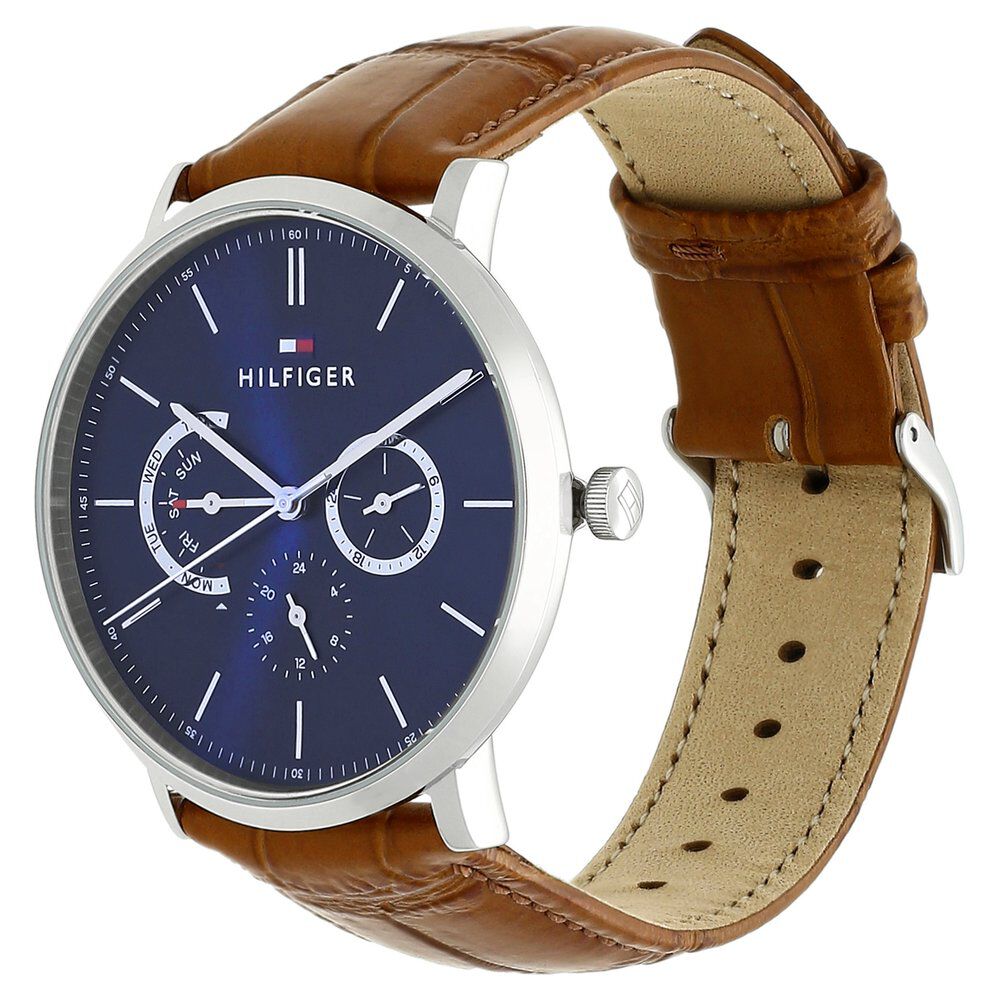 Tommy Hilfiger Quartz Analog Blue Dial Leather Strap Watch for Men-NCTH1710375W