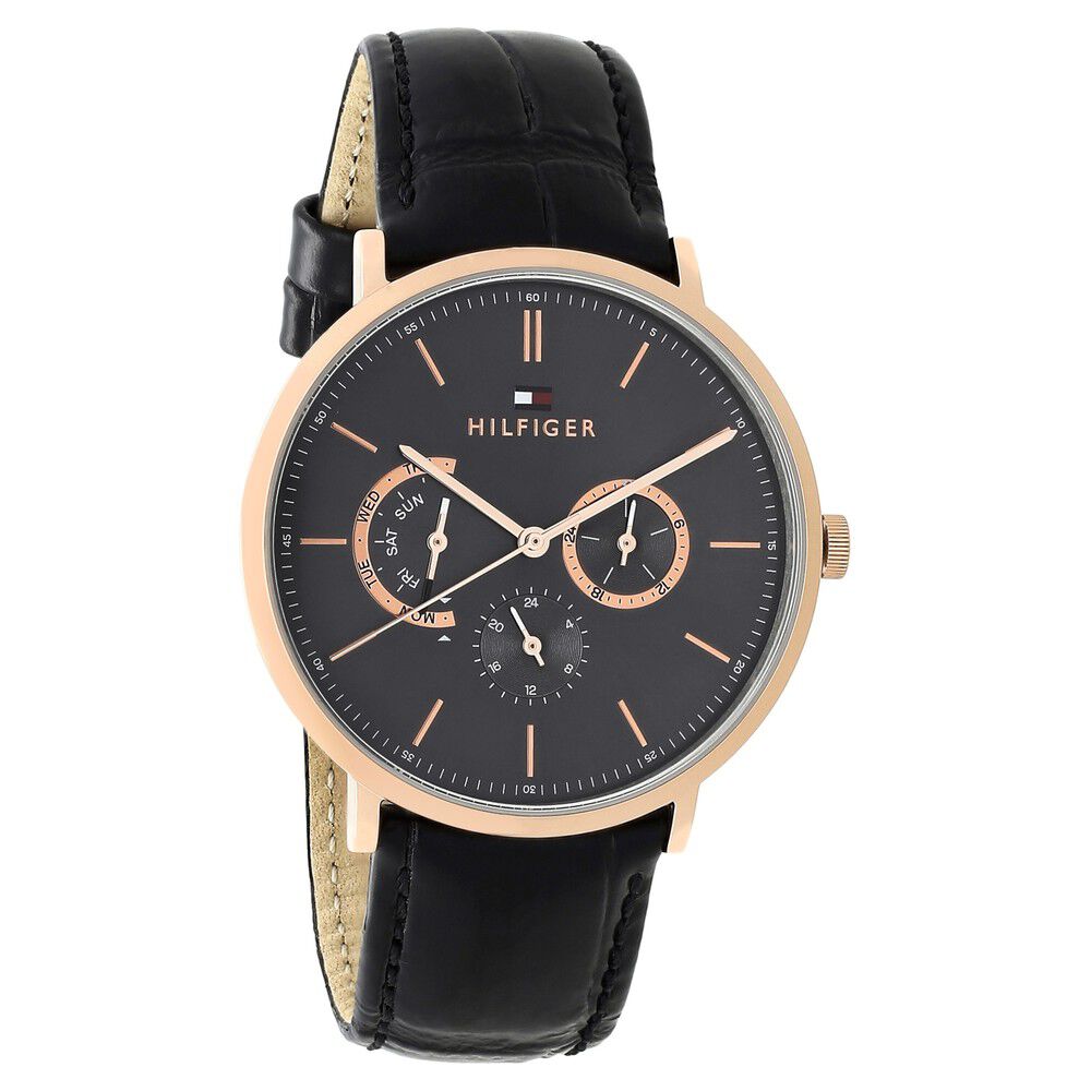 Tommy Hilfiger Quartz Analog Grey Dial Leather Strap Watch for Men-NCTH1710377W