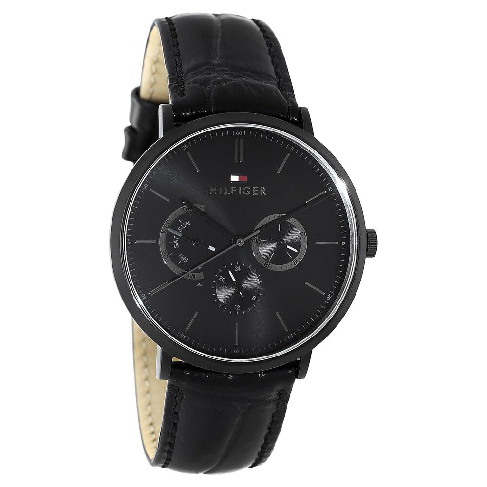 Tommy Hilfiger Quartz Analog Black Dial Leather Strap Watch for Men-NCTH1710378W