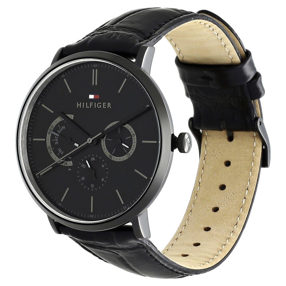Tommy Hilfiger Quartz Analog Black Dial Leather Strap Watch for Men-NCTH1710378W