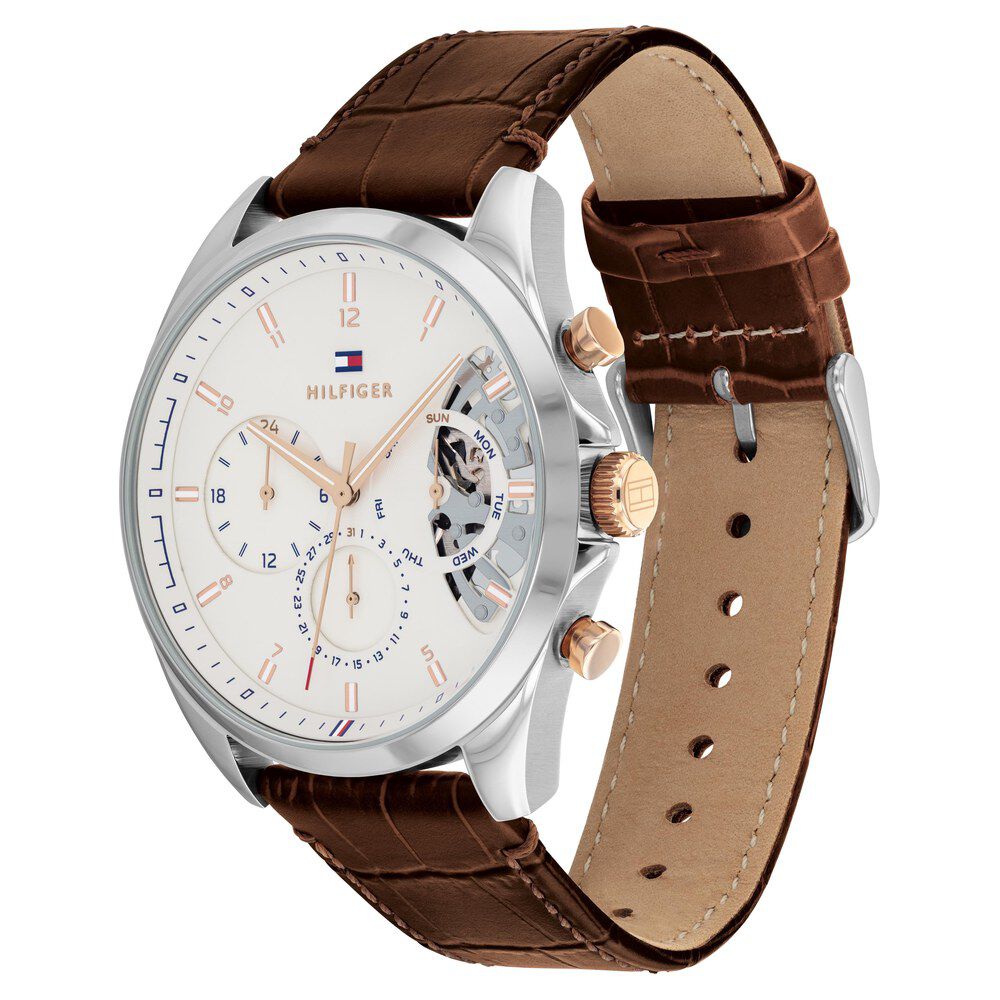 Tommy Hilfiger Quartz Multifunction White Dial Leather Strap Watch for Men-NETH1710450W