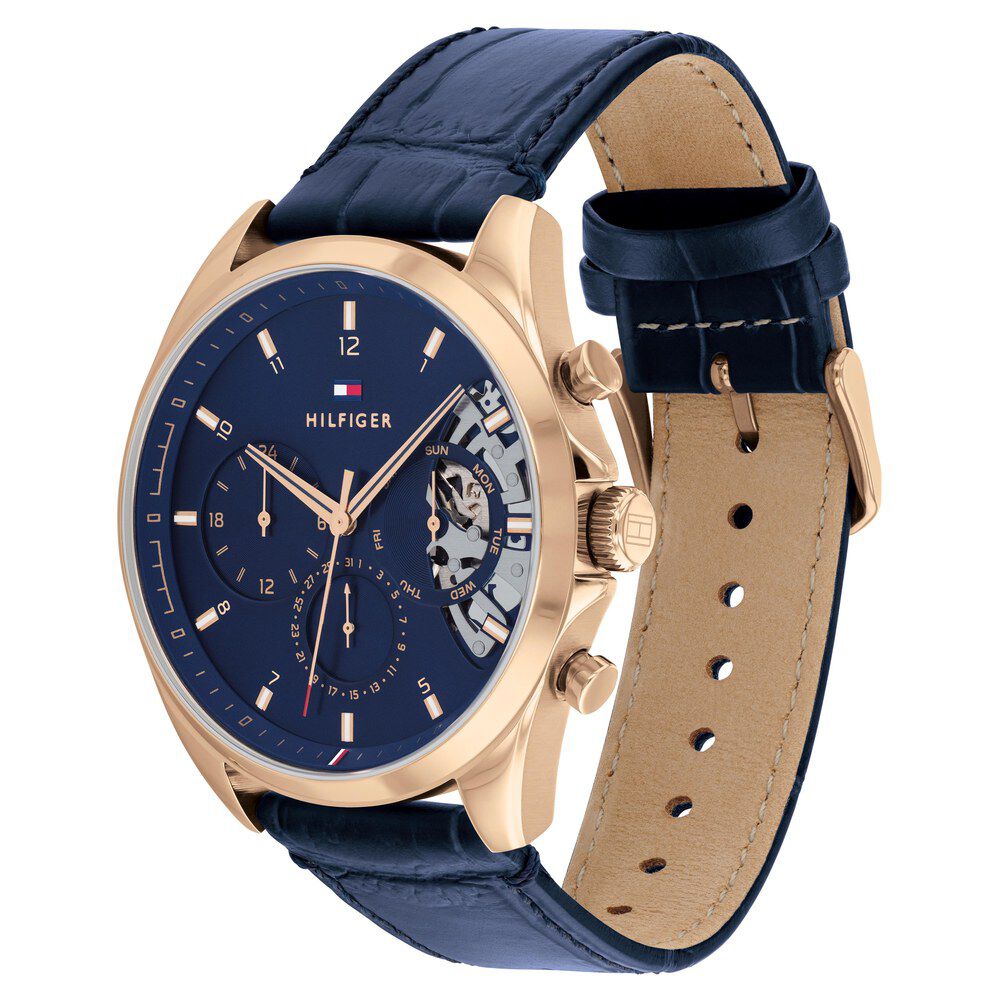 Tommy Hilfiger Quartz Multifunction Blue Dial Leather Strap Watch For Men