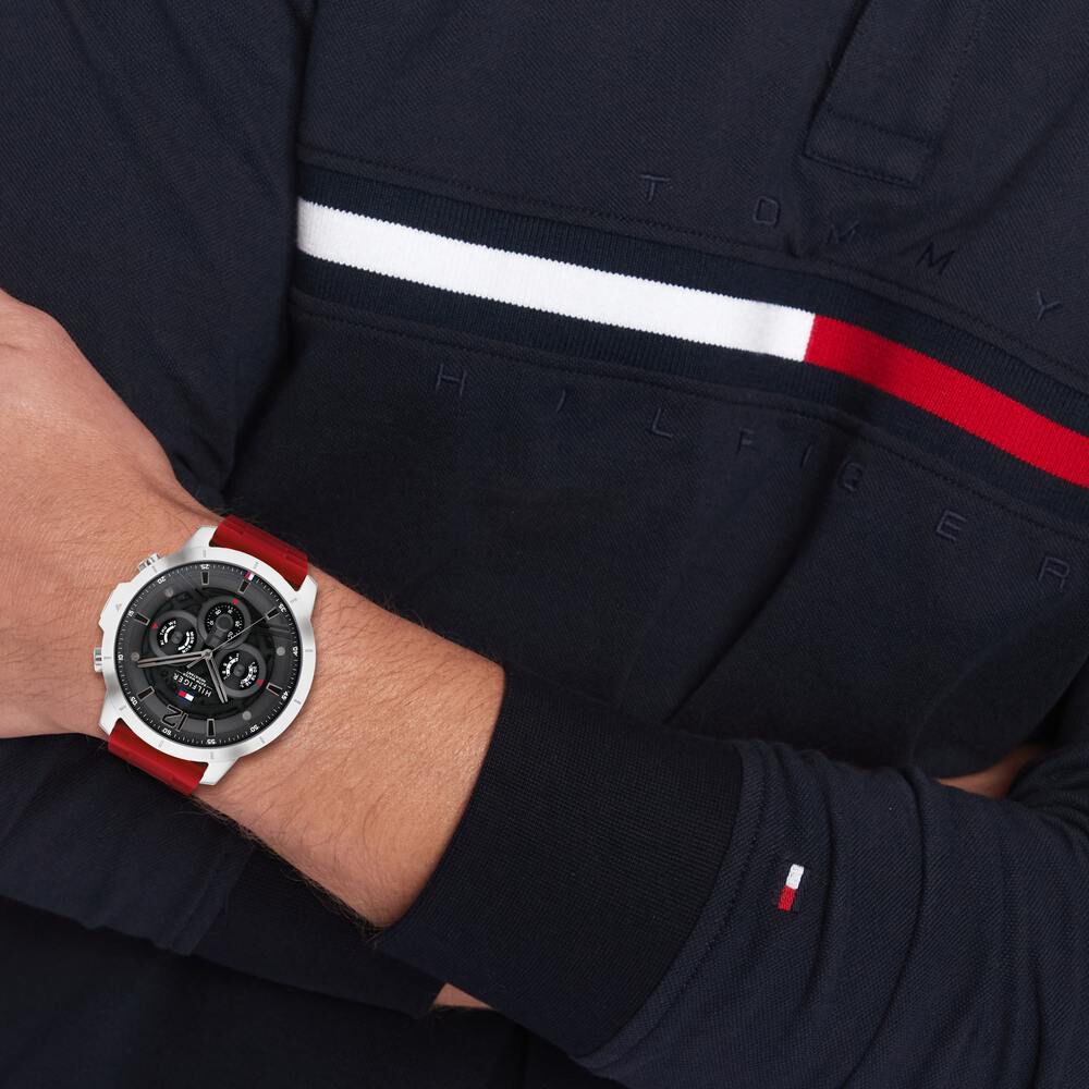 Tommy Hilfiger Quartz Multifunction Grey Dial Silicone Strap Watch For Men