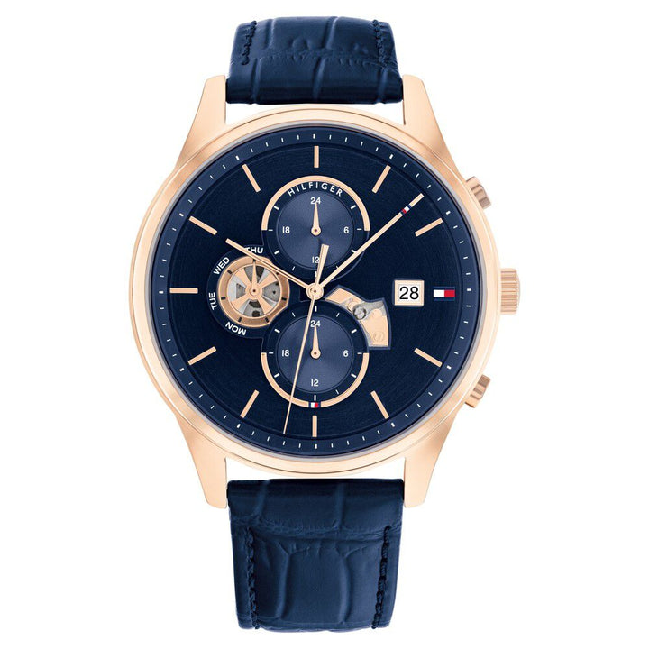 Tommy Hilfiger Quartz Analog Blue Dial Blue Leather Strap Watch For Men-NTTH1710503