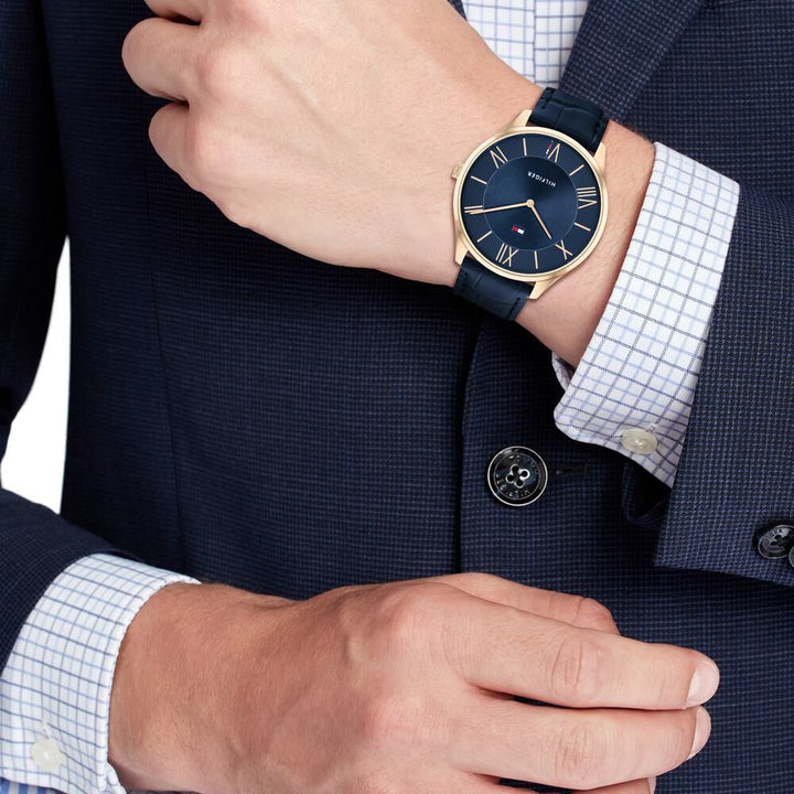 Tommy Hilfiger Blue Dial Blue Leather Strap Watch For Men