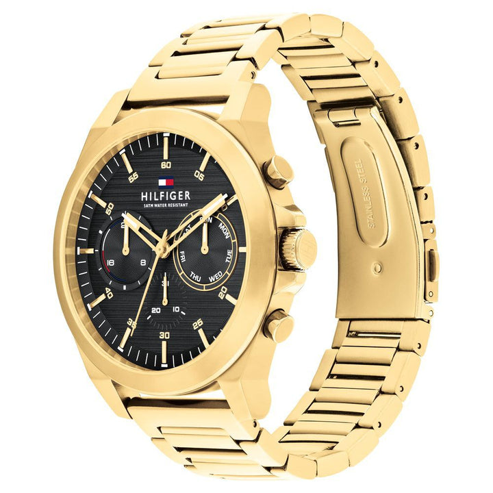 Tommy Hilfiger Black Dial Golden Colour Stainless Steel Strap Watch For Men