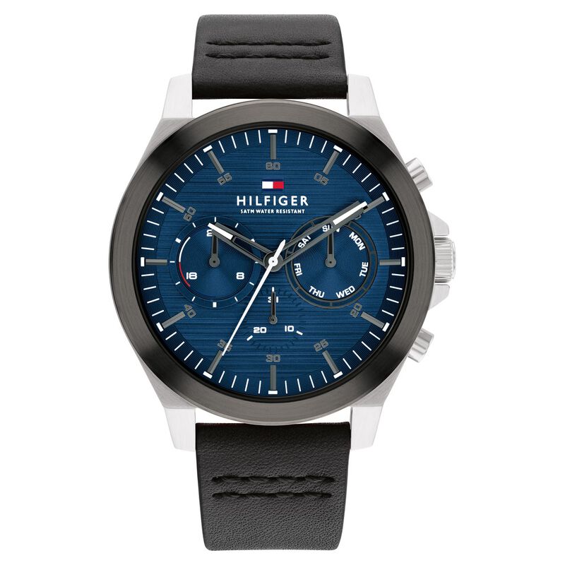 Tommy Hilfiger Blue Dial Black Colour Leather Strap Watch For Men
