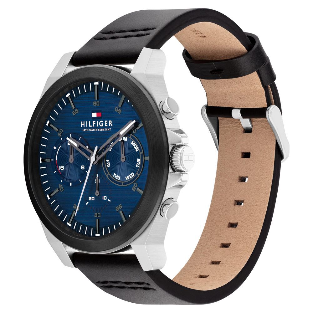 Tommy Hilfiger Blue Dial Black Colour Leather Strap Watch For Men