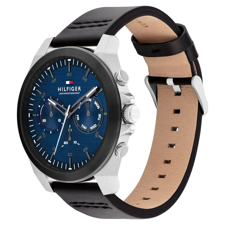 Tommy Hilfiger Blue Dial Black Colour Leather Strap Watch For Men