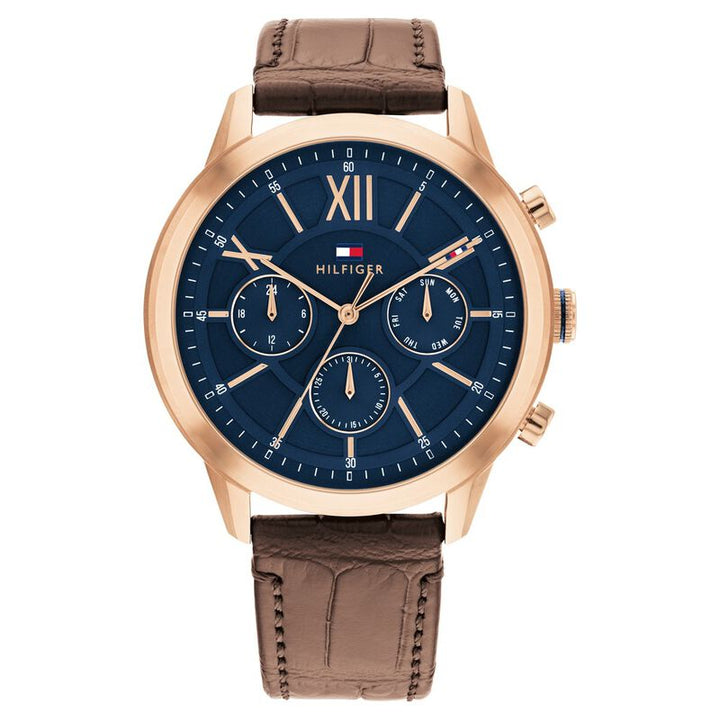 Tommy Hilfiger Blue Dial Brown Colour Leather Strap Watch For Men