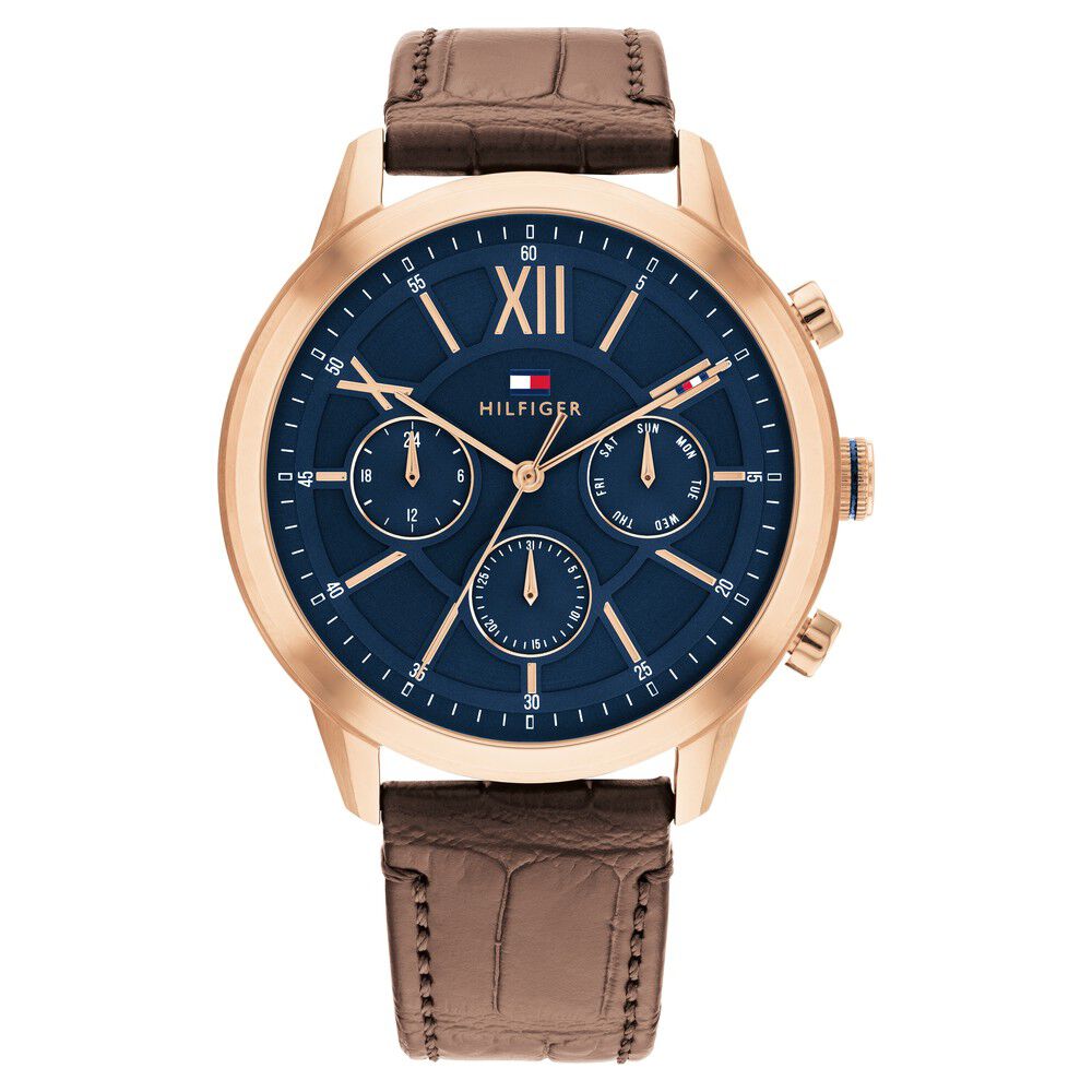 Tommy Hilfiger Blue Dial Brown Colour Leather Strap Watch for Men-NTTH1710526