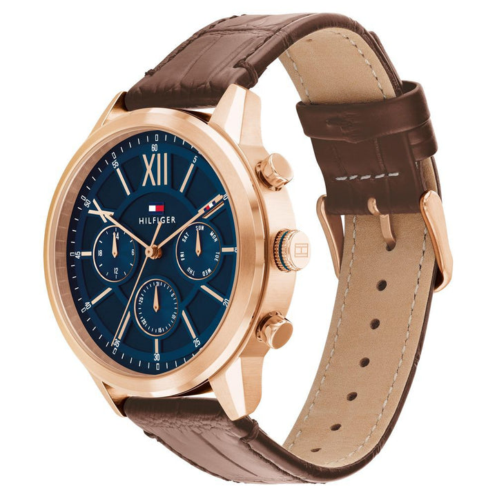 Tommy Hilfiger Blue Dial Brown Colour Leather Strap Watch For Men