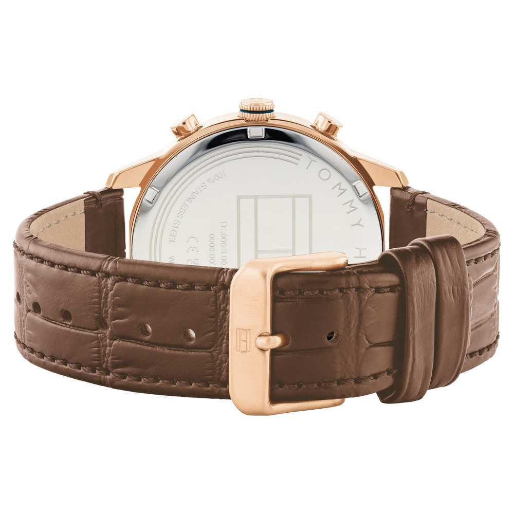 Tommy Hilfiger Blue Dial Brown Colour Leather Strap Watch for Men-NTTH1710526