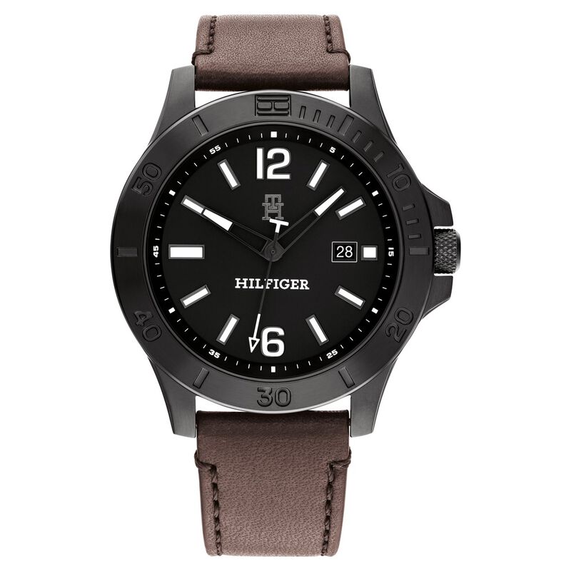 Tommy Hilfiger Black Dial Brown Colour Leather Strap Watch For Men