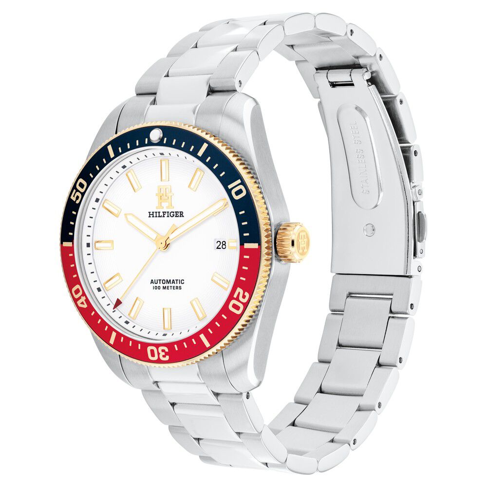 Tommy Hilfiger Automatic White Dial Stainless Steel Strap Watch For Men TH1710551W