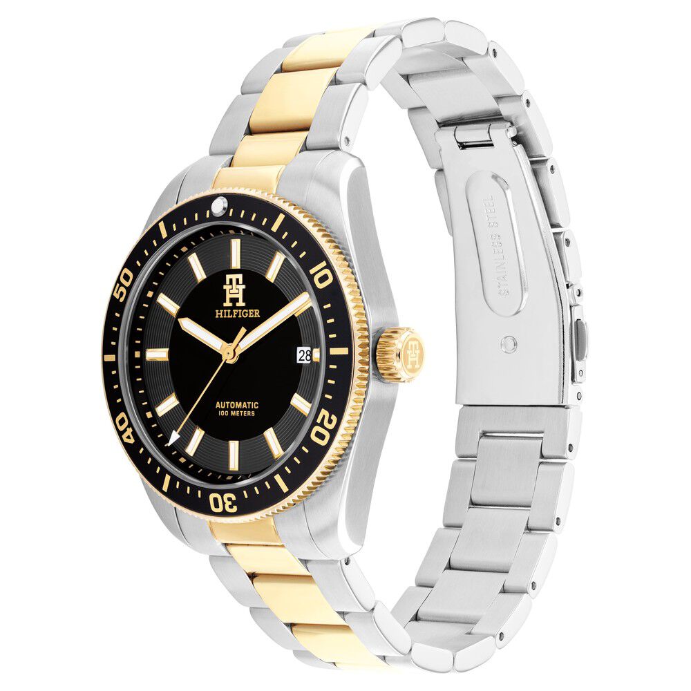 Tommy Hilfiger Automatic Black Dial Two Toned Color Stainless Steel Strap Watch For Men-TH1710552