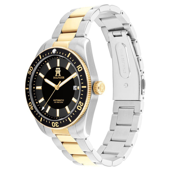 Tommy Hilfiger Automatic Black Dial Two Toned Color Stainless Steel Strap Watch For Men-TH1710552