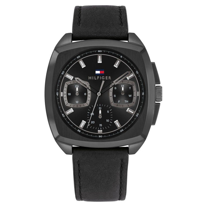 Tommy Hilfiger Multifunction Black Dial Black Leather Strap Watch for Men-NTTH1710556