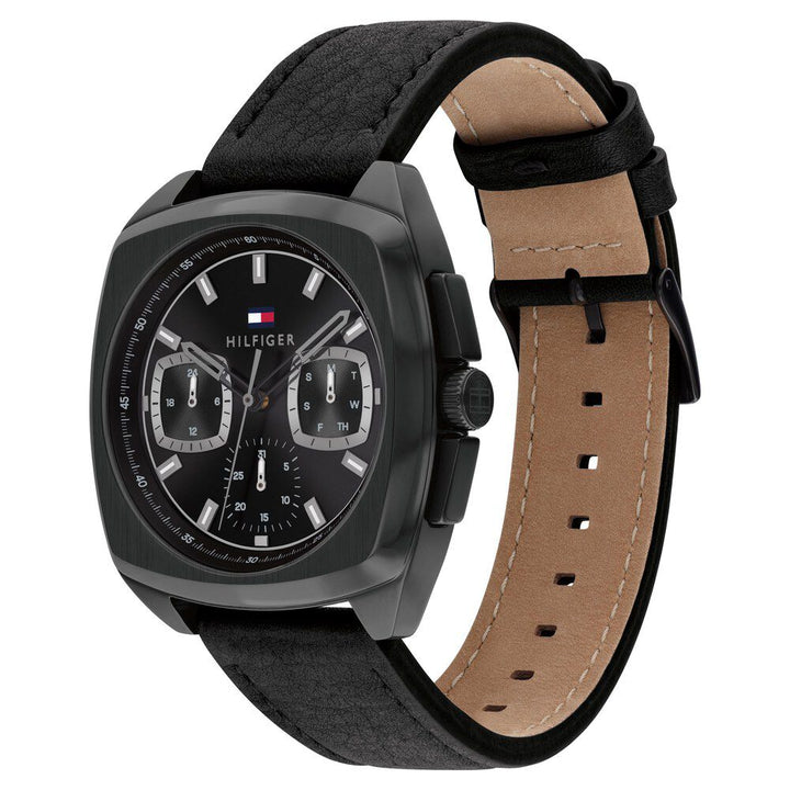 Tommy Hilfiger Multifunction Black Dial Black Leather Strap Watch for Men-NTTH1710556