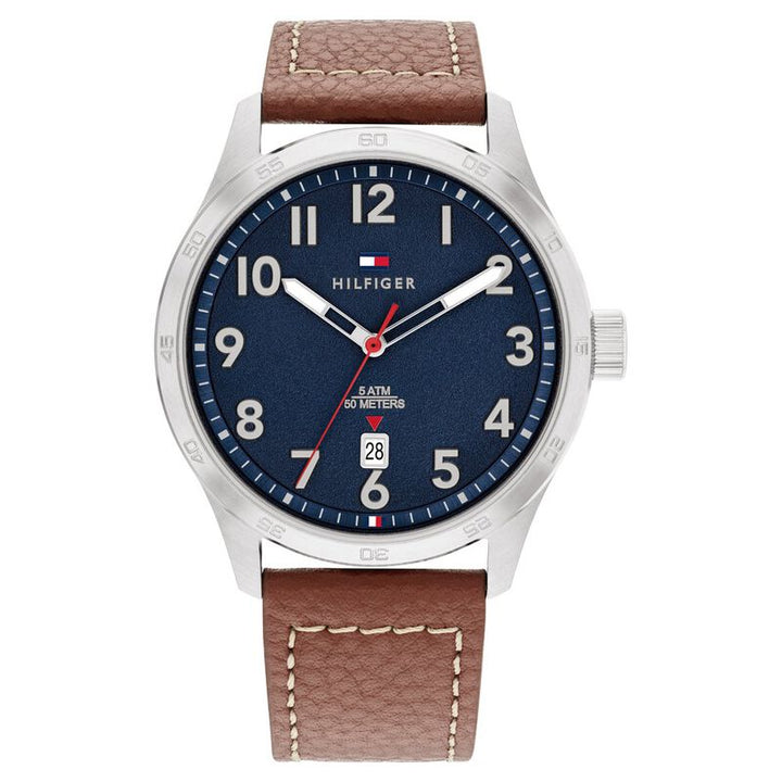 Tommy Hilfiger Quartz Analog With Date Blue Dial Leather Strap Watch For Men
