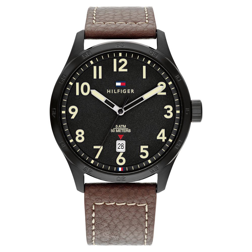 Tommy Hilfiger Quartz Analog with Date Black dial Leather Strap Watch for Men TH1710560