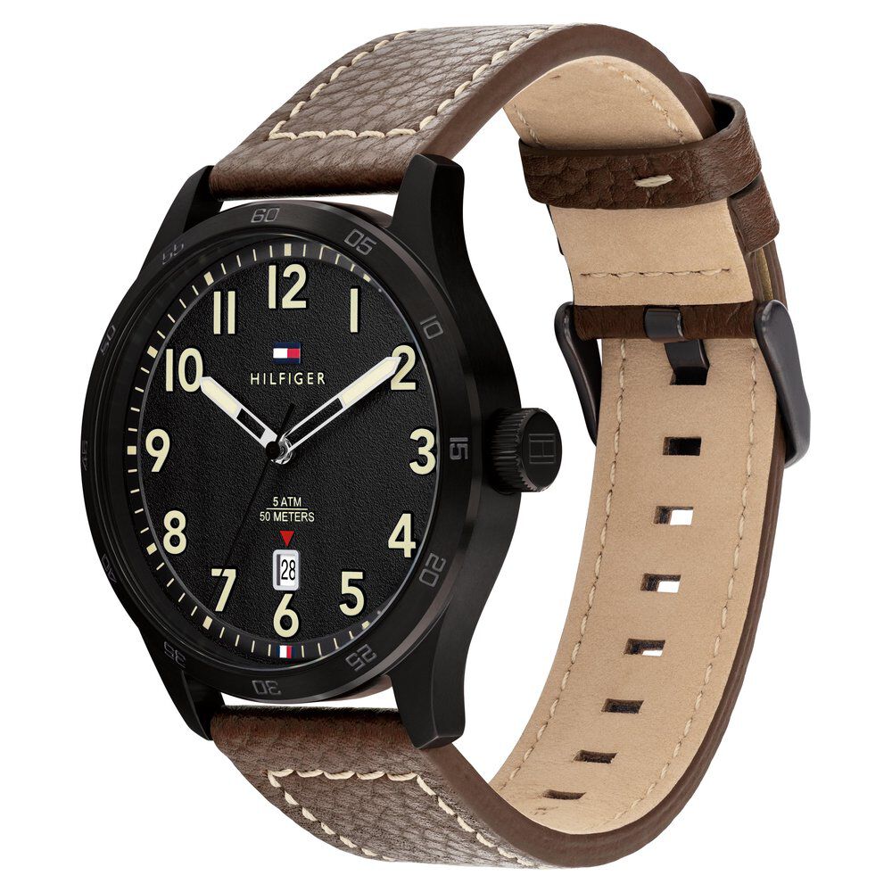 Tommy Hilfiger Quartz Analog with Date Black dial Leather Strap Watch for Men-NTTH1710560