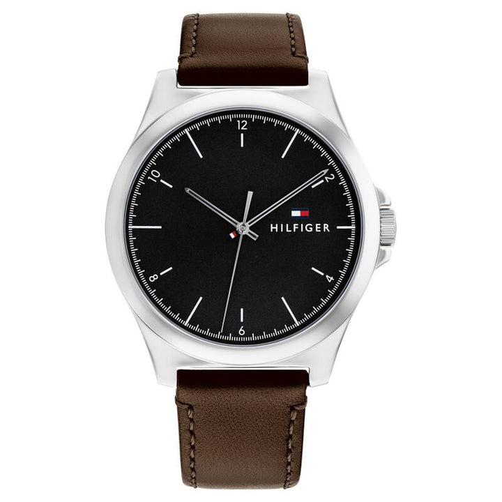 Tommy Hilfiger Quartz Analog Black Leather Strap For Men