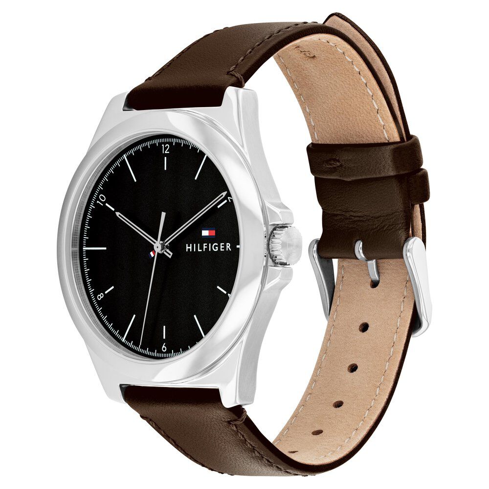 Tommy Hilfiger Quartz Analog Black Leather Strap For Men