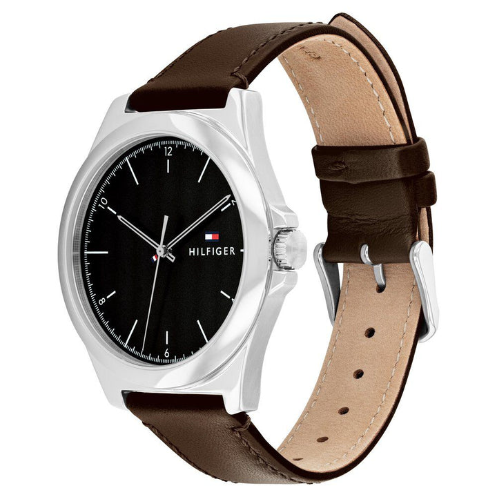 Tommy Hilfiger Quartz Analog Black Leather Strap For Men