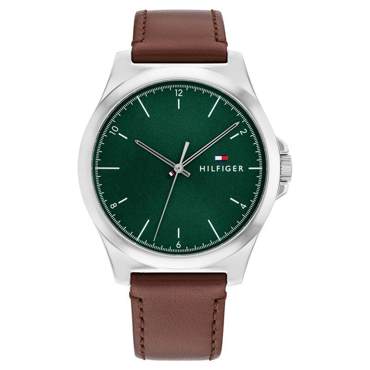 Tommy Hilfiger Quartz Analog Green Leather Strap For Men