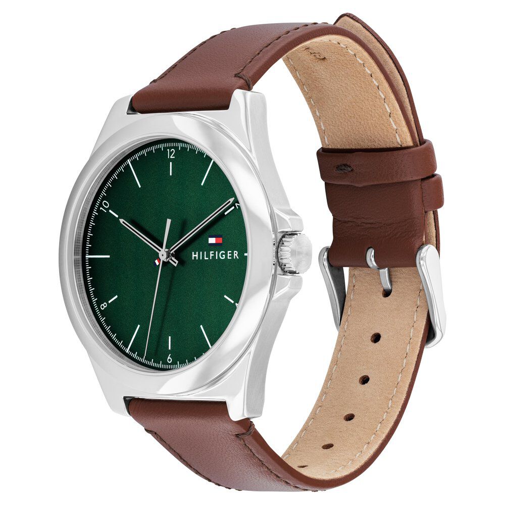 Tommy Hilfiger Quartz Analog Green Leather Strap for Men-NTTH1710602