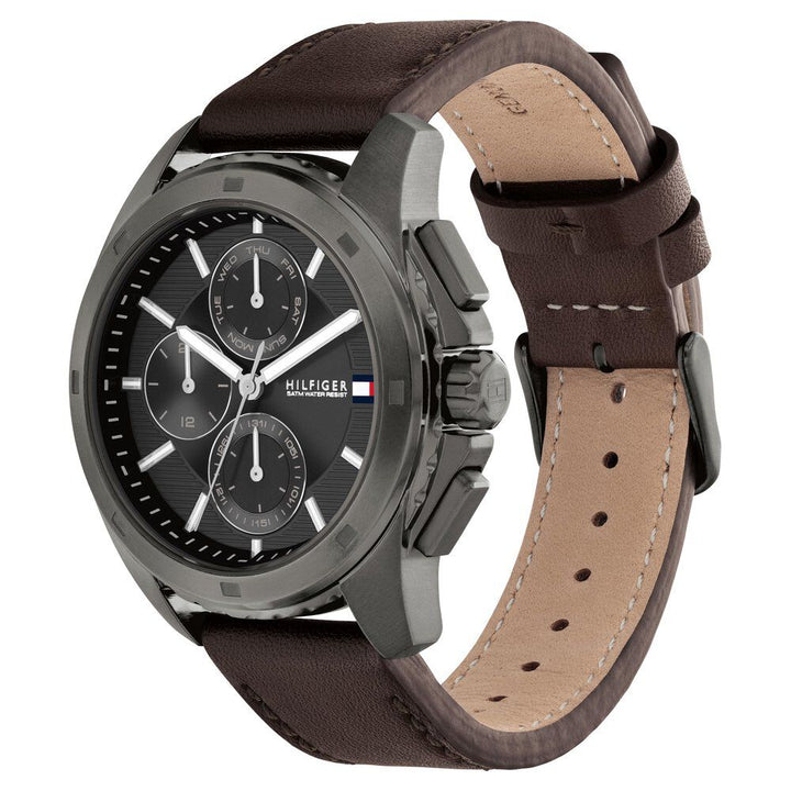 Tommy Hilfiger Quartz Multifunction Grey Dial Brown Leather Strap Watch for Men - The Watch Factory ®