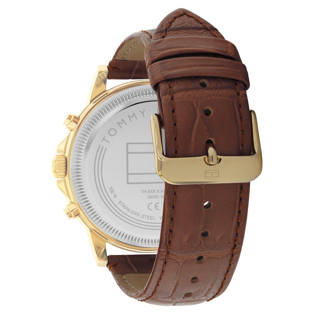 Tommy Hilfiger Quartz Multifunction Silver Dial Brown Leather Strap Watch for Men-NTTH1710631