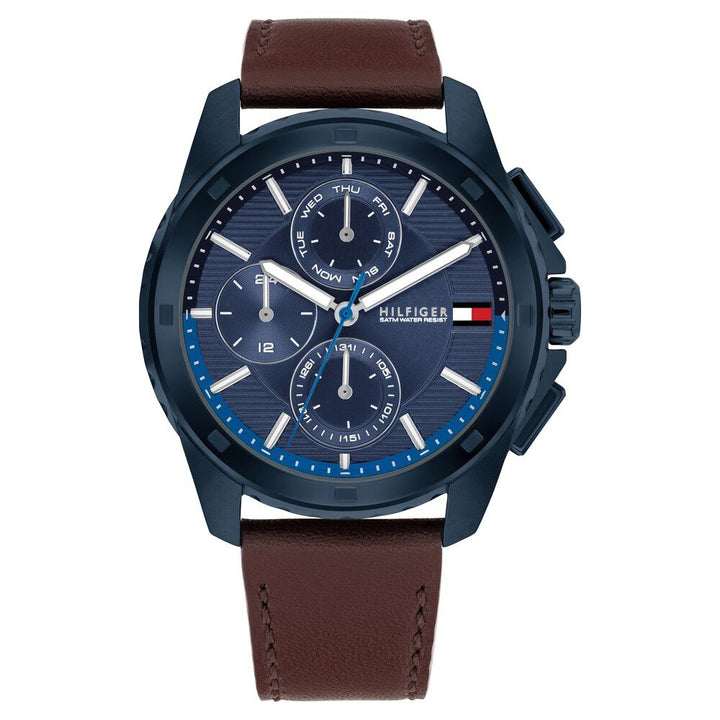 Tommy Hilfiger Quartz Multifunction Blue Dial Brown Leather Strap Watch for Men-TH1710632W