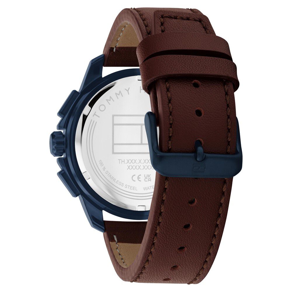 Tommy Hilfiger Quartz Multifunction Blue Dial Brown Leather Strap Watch for Men-TH1710632W