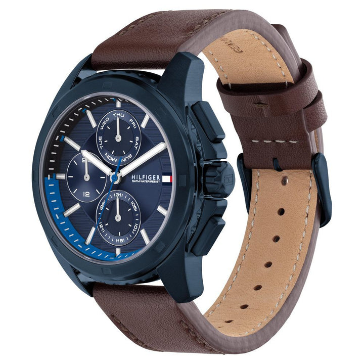 Tommy Hilfiger Multifunction Blue Dial Brown Leather Strap Watch for Men-NTTH1710632