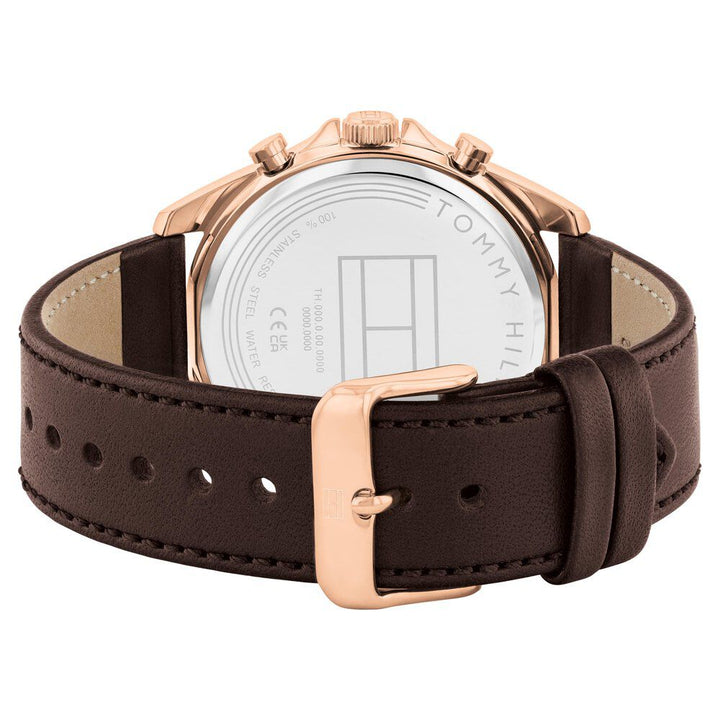 Tommy Hilfiger Multifunction Blue Dial Brown Color Leather Strap Watch For Men-TH1710645W